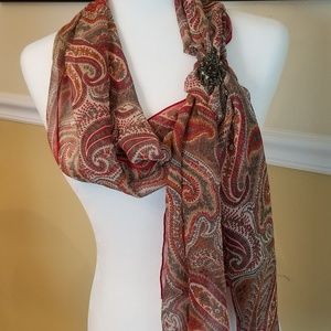 Vintage Ann Taylor Sheer Red Paisley Scarf